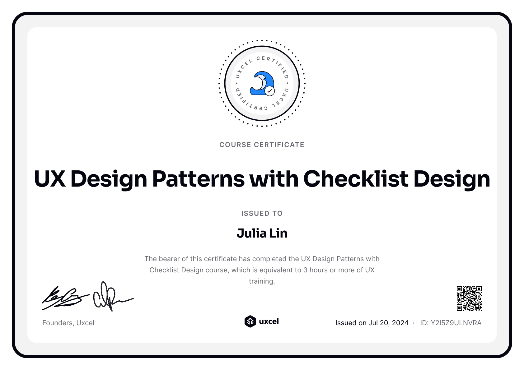 Julia Lin's certificate